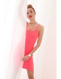 Rochie roz fluo cu bretele 40010 - Magazin online - Boutique